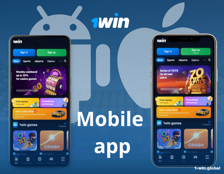 Download and install 1win mobile software on Android or iOS