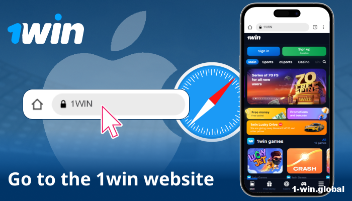 Open Safari on iPhone and go to the official 1win site