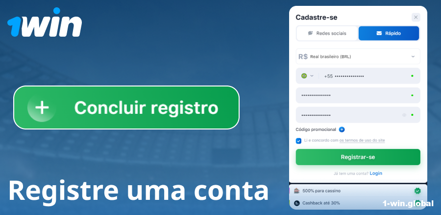 Criar uma conta no site 1Win Brasil