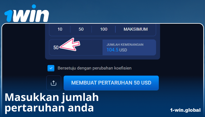 Masukkan jumlah pertaruhan anda di 1Win